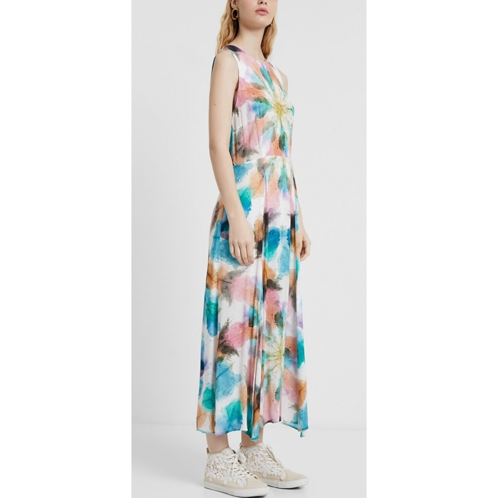 Desigual Long Faded Floral Watercolor Maxi Dress Size 8 Color White Multi NWT - Picture 5 of 15
